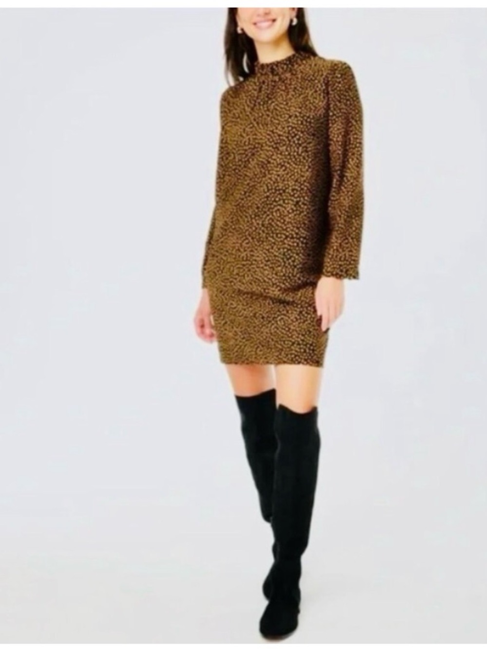 J. Crew Size 6 Golden Brandy Cheetah Print Ruffleneck Dress 6